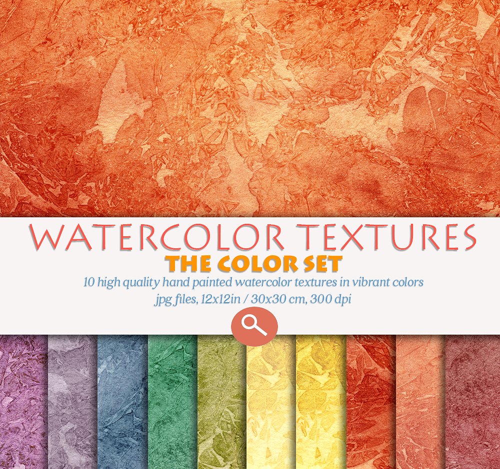 Set of hand painted watercolor textures in bright colors